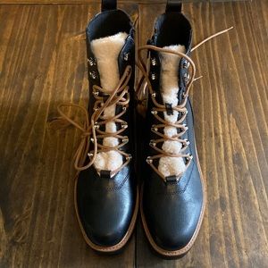 Nine West Black Leather Winter Boots with Brown Accents